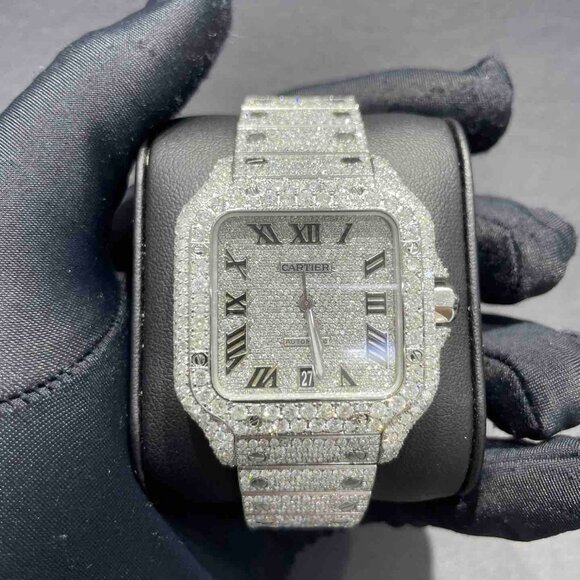 Iced Out Cartier Santos Roman Dial - Picture 3 of 3